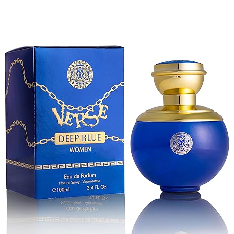 Verse Deep Blue for Women EDP 3.4 fl Oz- Floral, Fruity & Woody Accords - Top Notes of Apple, Black Currant & Clover Base Scent of Styrax, White Smooth Wood, Patchouli & Musk - Elegant 100ml Bottle