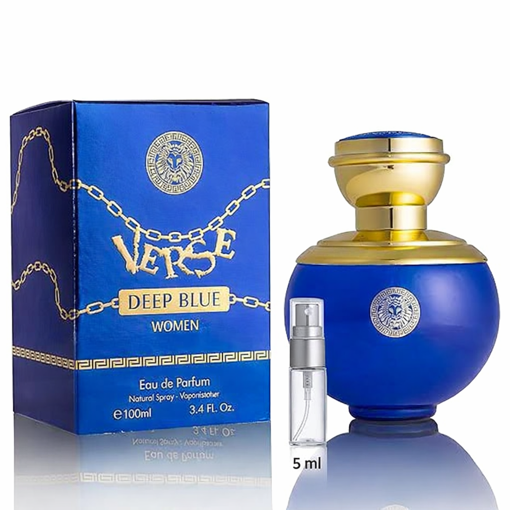 Verse Deep Blue for Women EDP 3.4 fl Oz- Floral, Fruity & Woody Accords - Top Notes of Apple, Black Currant & Clover Base Scent of Styrax, White Smooth Wood, Patchouli & Musk - Elegant 100ml Bottle