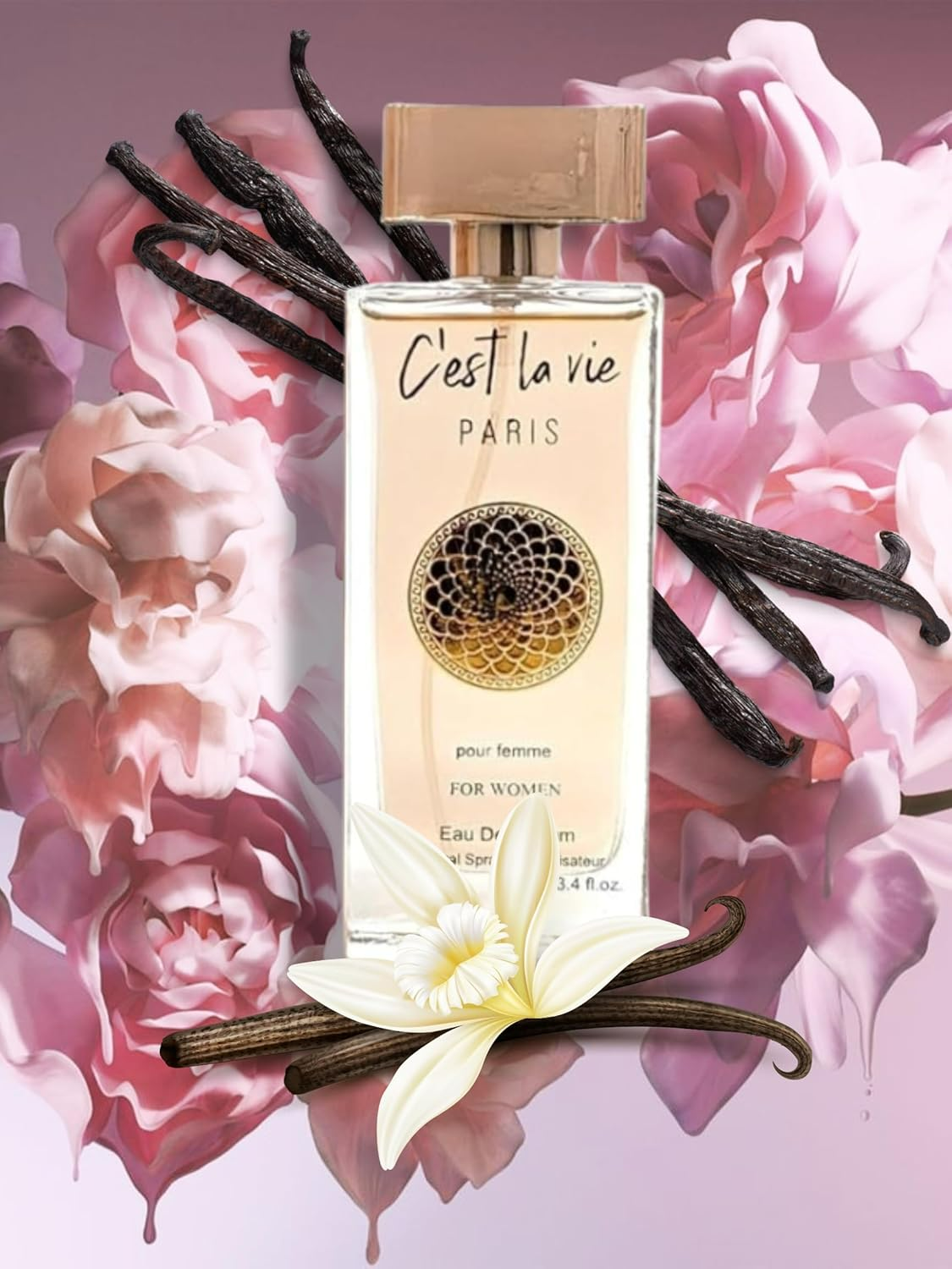 5ml: C'est La Vie PARIS POUR FEMME EAU DE PARFUM 3.4 FL. Oz. Chypre Floral fragrance for women.