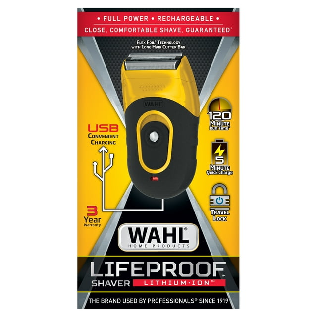 Wahl Life Proof Shaver, Rechargeable Lithium Ion, Compact Flex Foil Shaver & USB Convenience, Men, Yellow - 3023681