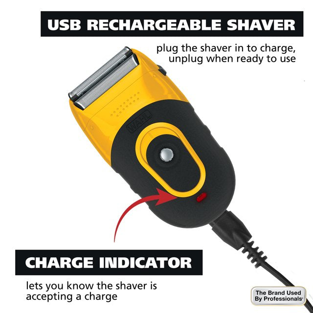 Wahl Life Proof Shaver, Rechargeable Lithium Ion, Compact Flex Foil Shaver & USB Convenience, Men, Yellow - 3023681
